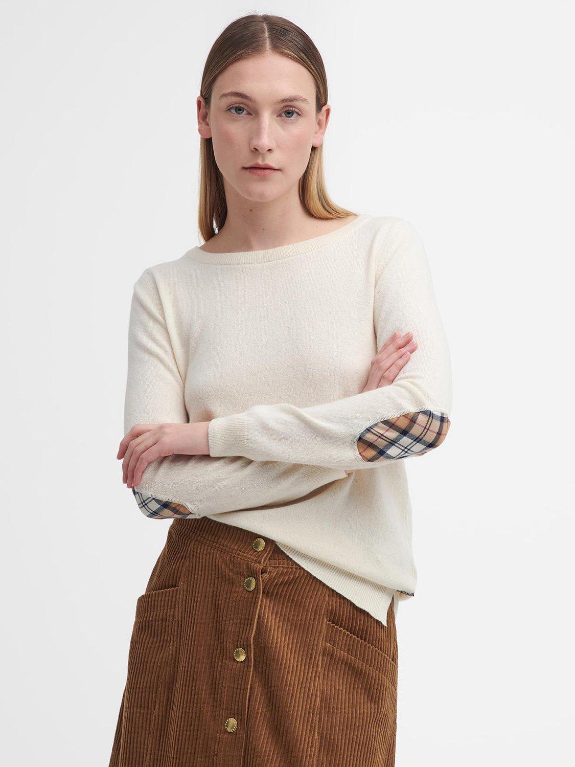 Barbour Pendle Wool Blend Crew Jumper, Ecru/Hessian Tartan