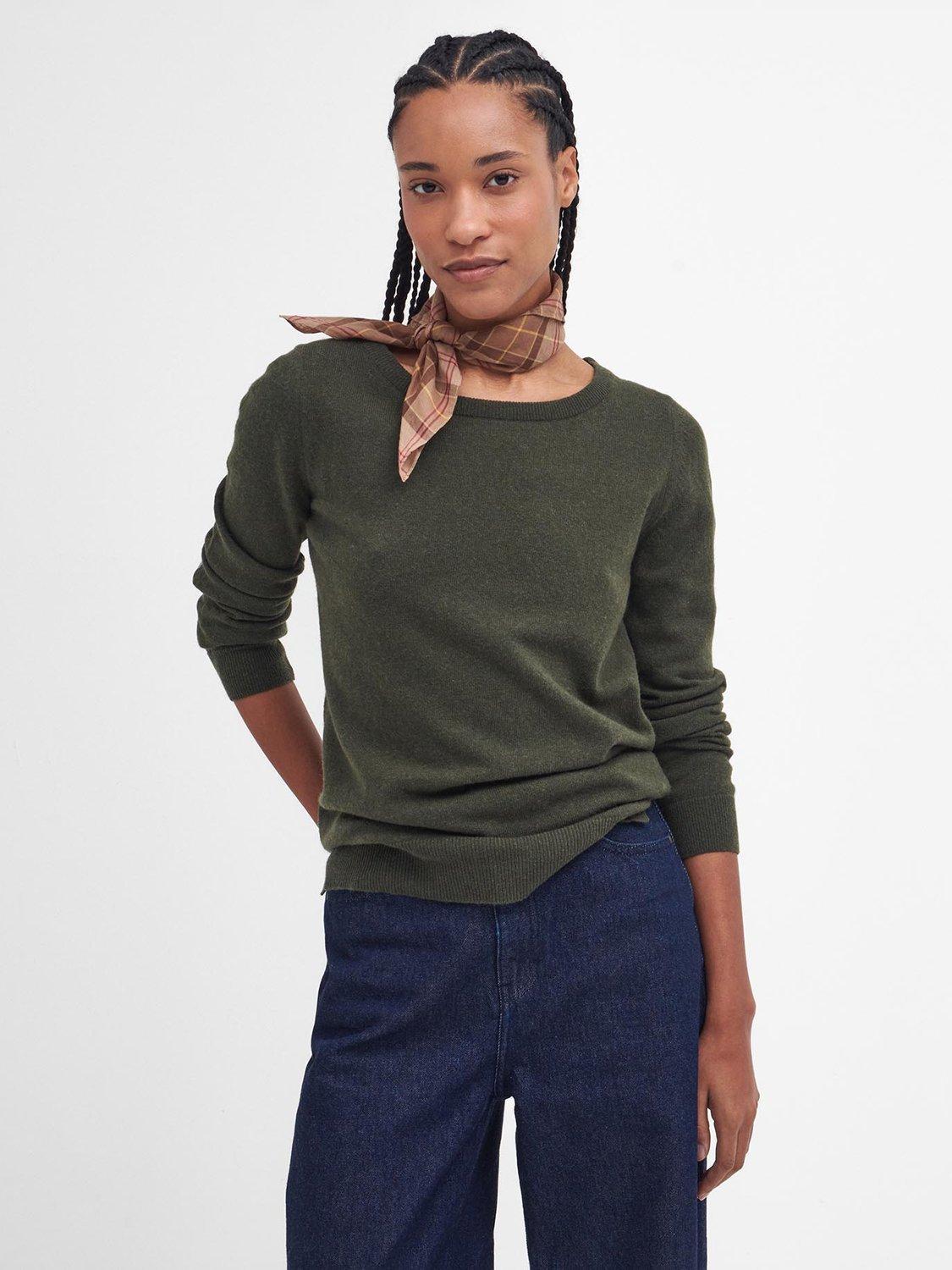Barbour Pendle Wool Blend Crew Jumper, Olive/Hessian Tartan