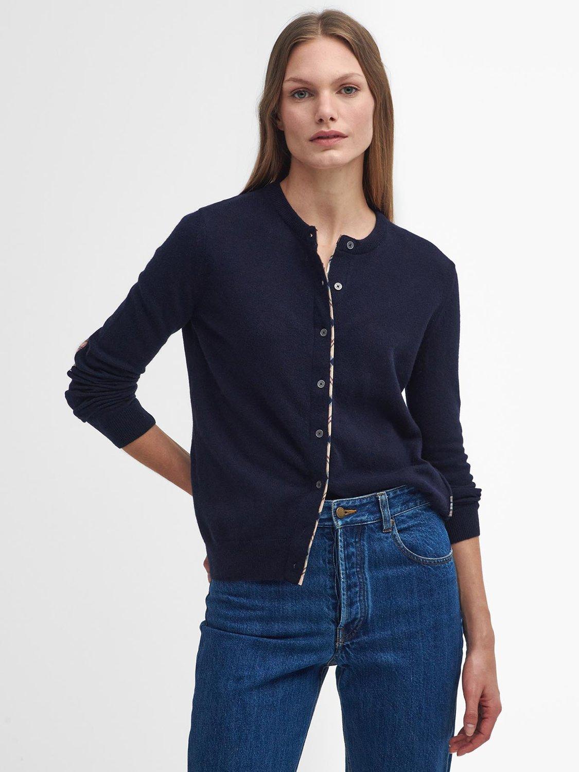Barbour Pendle Cardigan, Navy/Hessian Tartan