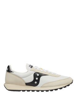 Saucony Trainer 80 Leather Blend Lace Up Trainers, White/Black, White/Black