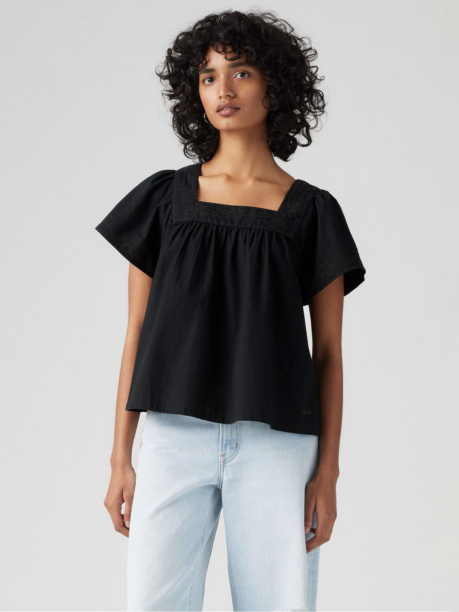 Product image 1 of 3, which shows Levi's Ambre Babydoll Top, Black, XS