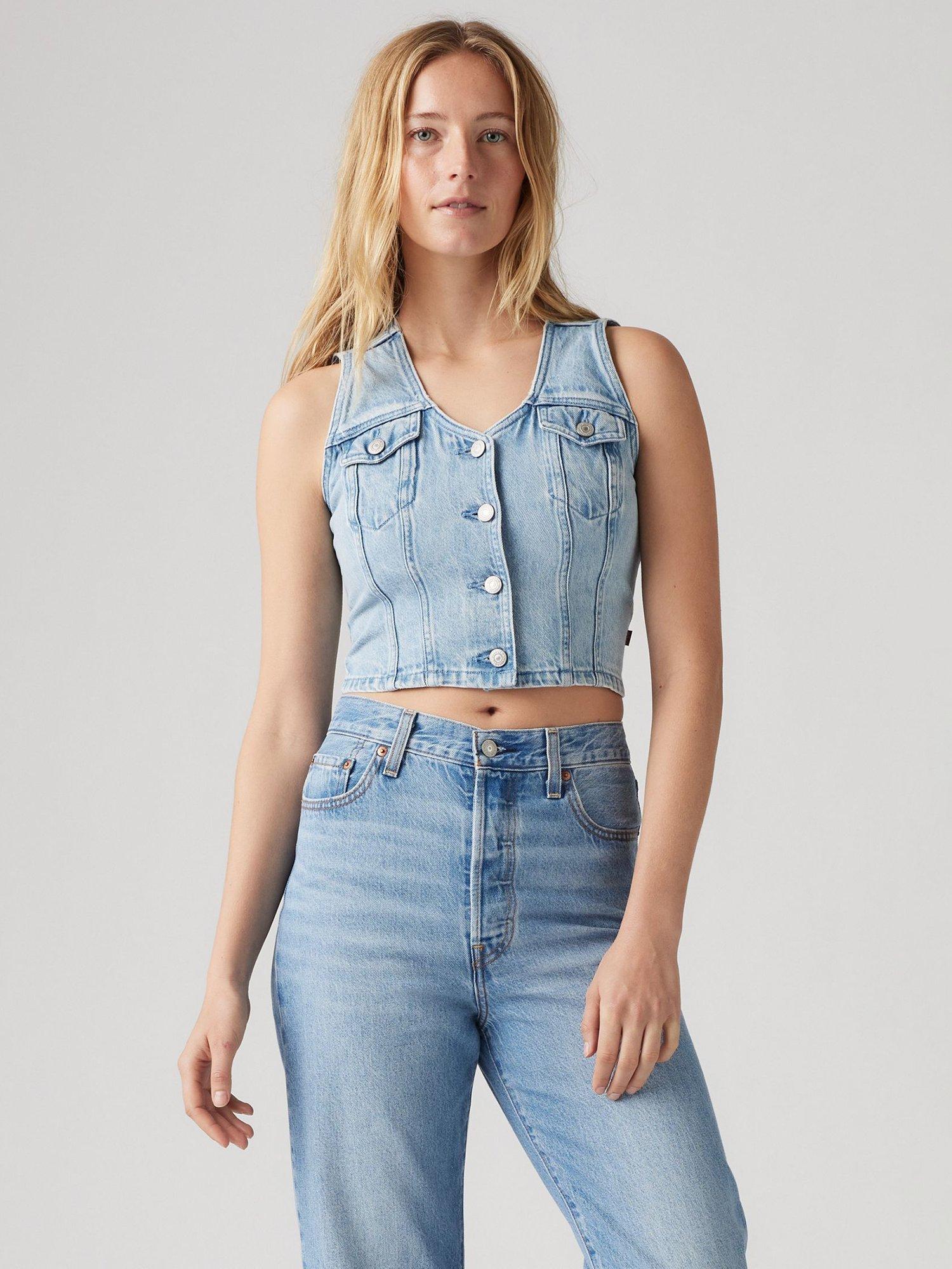 Product image 1 of 3, which shows Levi's Bella Denim Waistcoat, Light Blue, XS