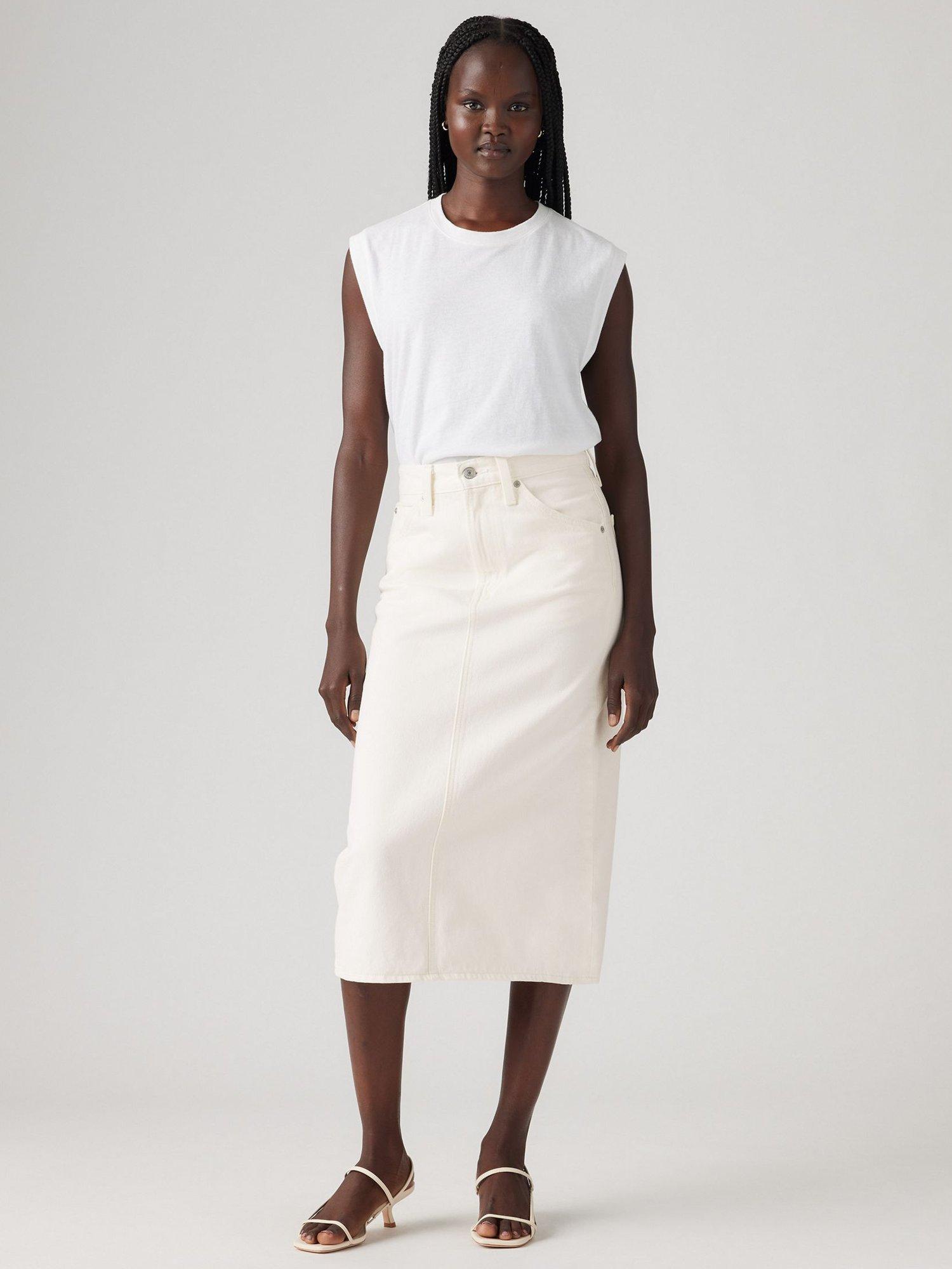 Product image 1 of 3, which shows Levi's High Rise Back Slit Denim Skirt, Snowing In La, 24