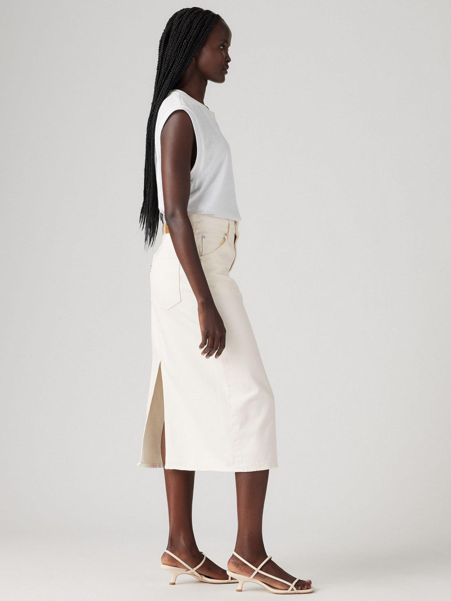 Product image 2 of 3, which shows Levi's High Rise Back Slit Denim Skirt, Snowing In La, 24