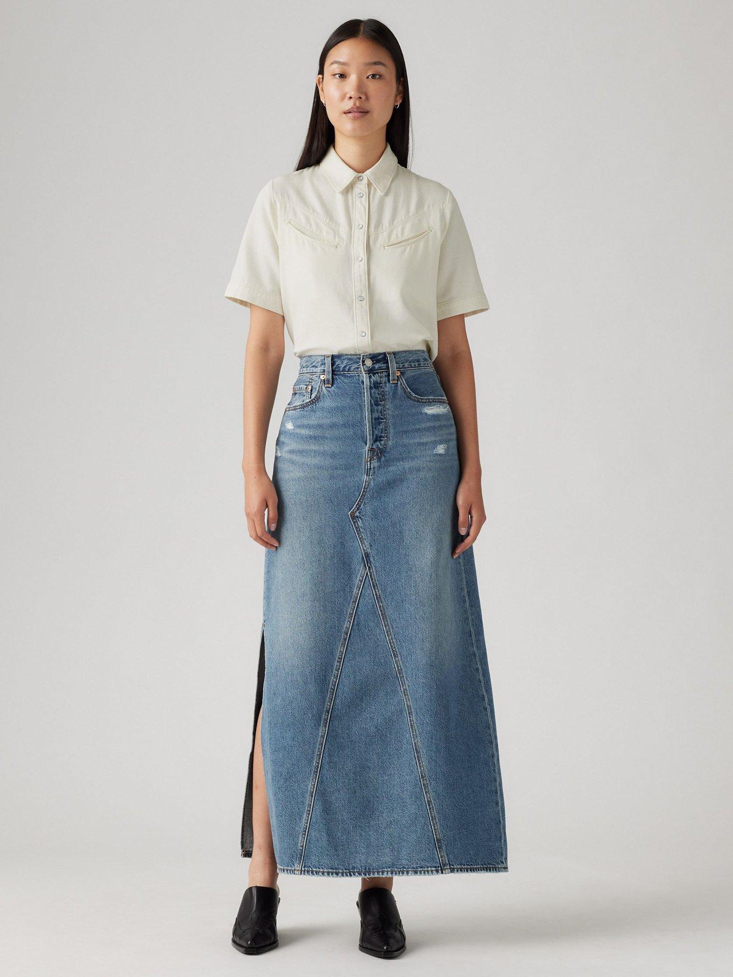 Product image 1 of 4, which shows Levi's Iconic Denim Skirt, Verified Vintage, 24