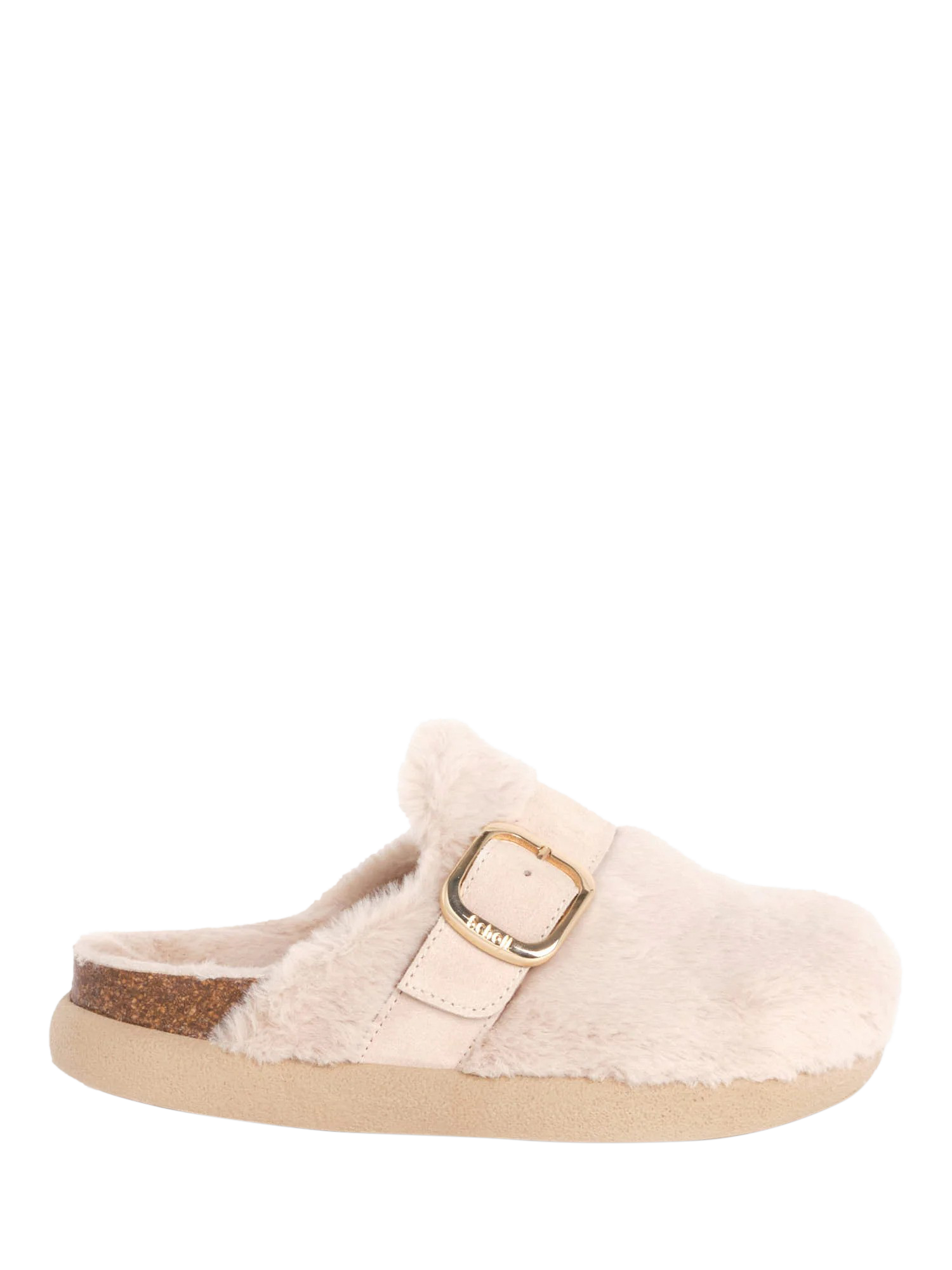 Product image 1 of 1, which shows Scholl Ivy Big Buckle Faux Fur Clogs, Beige, EU38
