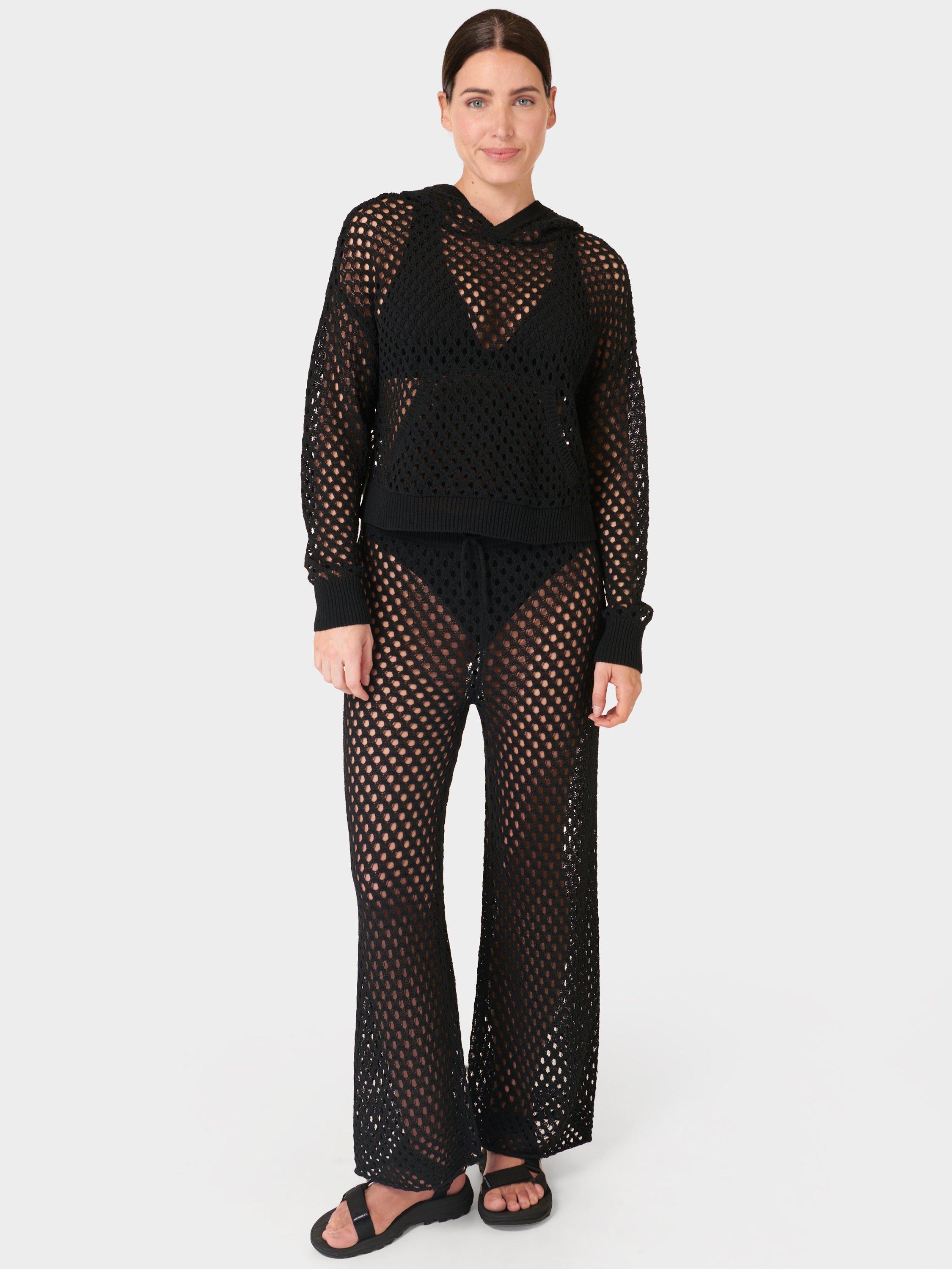 Product image 3 of 5, which shows Sweaty Betty Beachside Crochet Trousers, Black, XXS