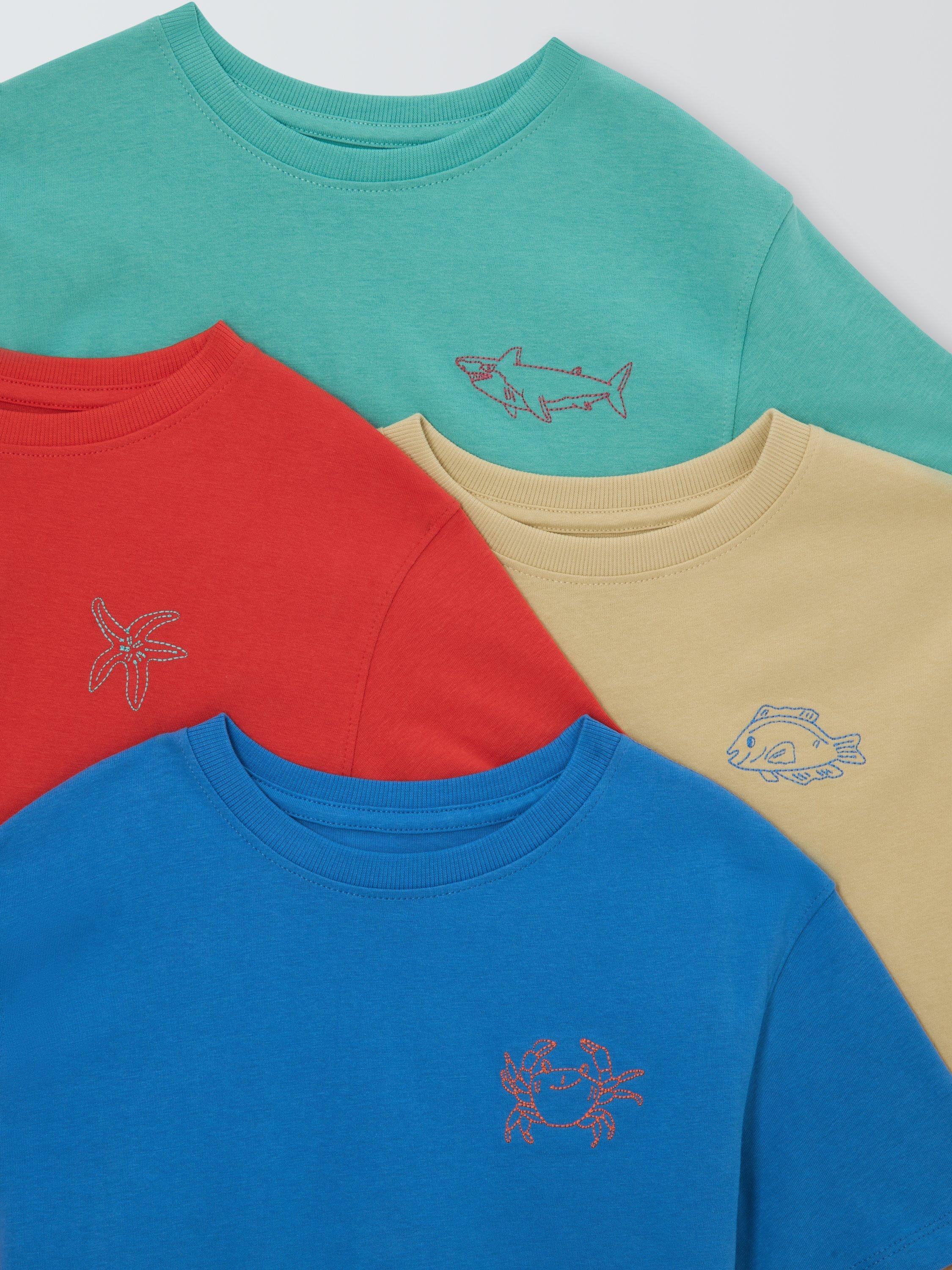 Product image 5 of 7, which shows John Lewis Kids' Seaside Embroidered T-Shirts, Pack of 4, Multi, 2 years