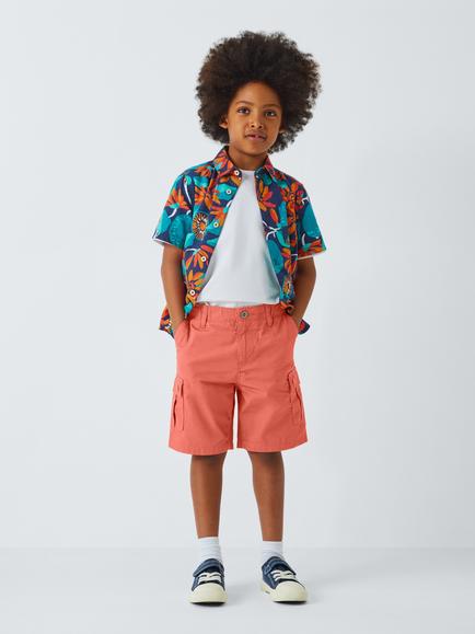 John Lewis Kids' Cargo Shorts, Red - view 2, Red