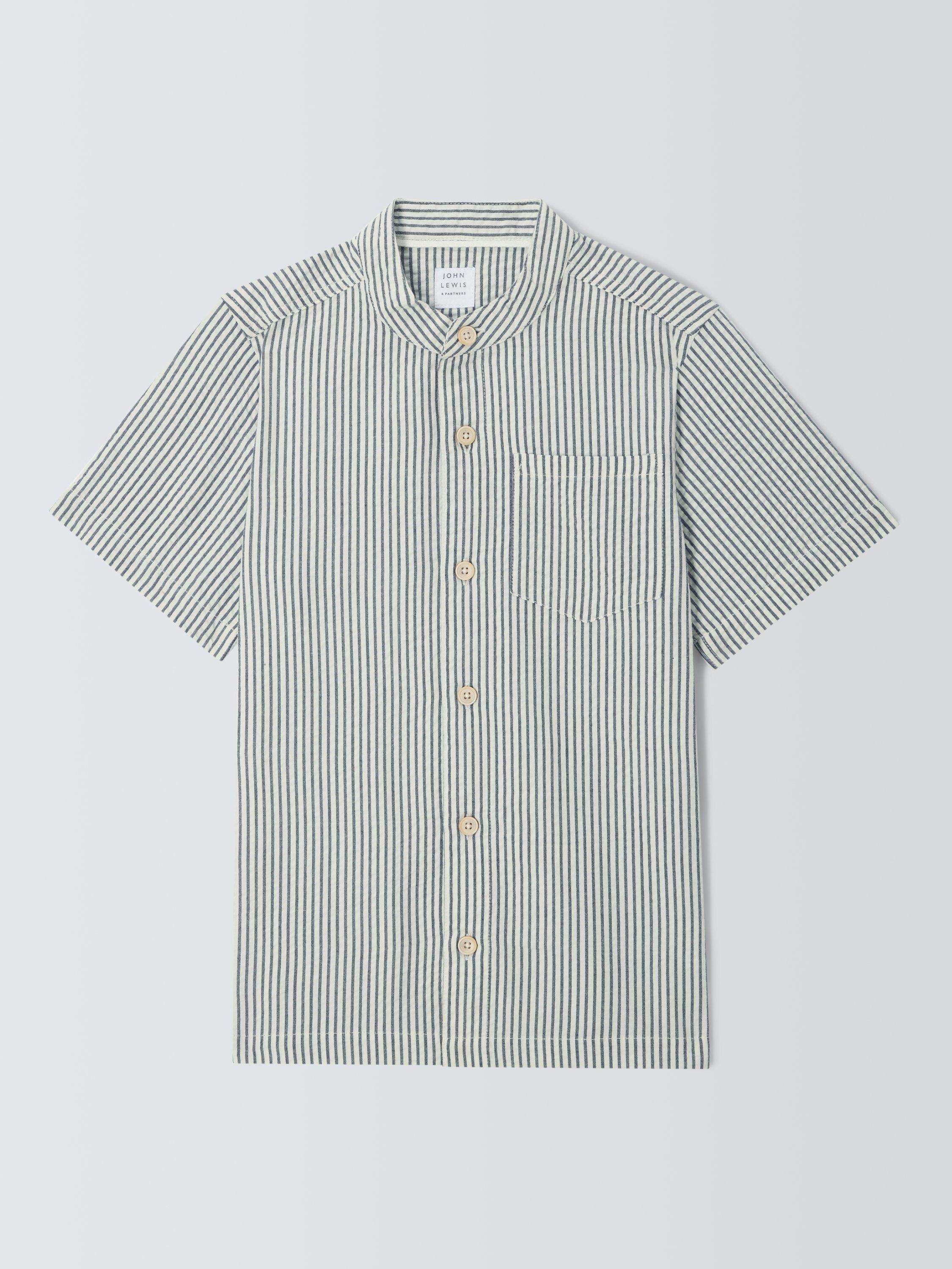 Product image 3 of 7, which shows John Lewis Kids' Stripe Seersucker Shirt, Navy, 2 years