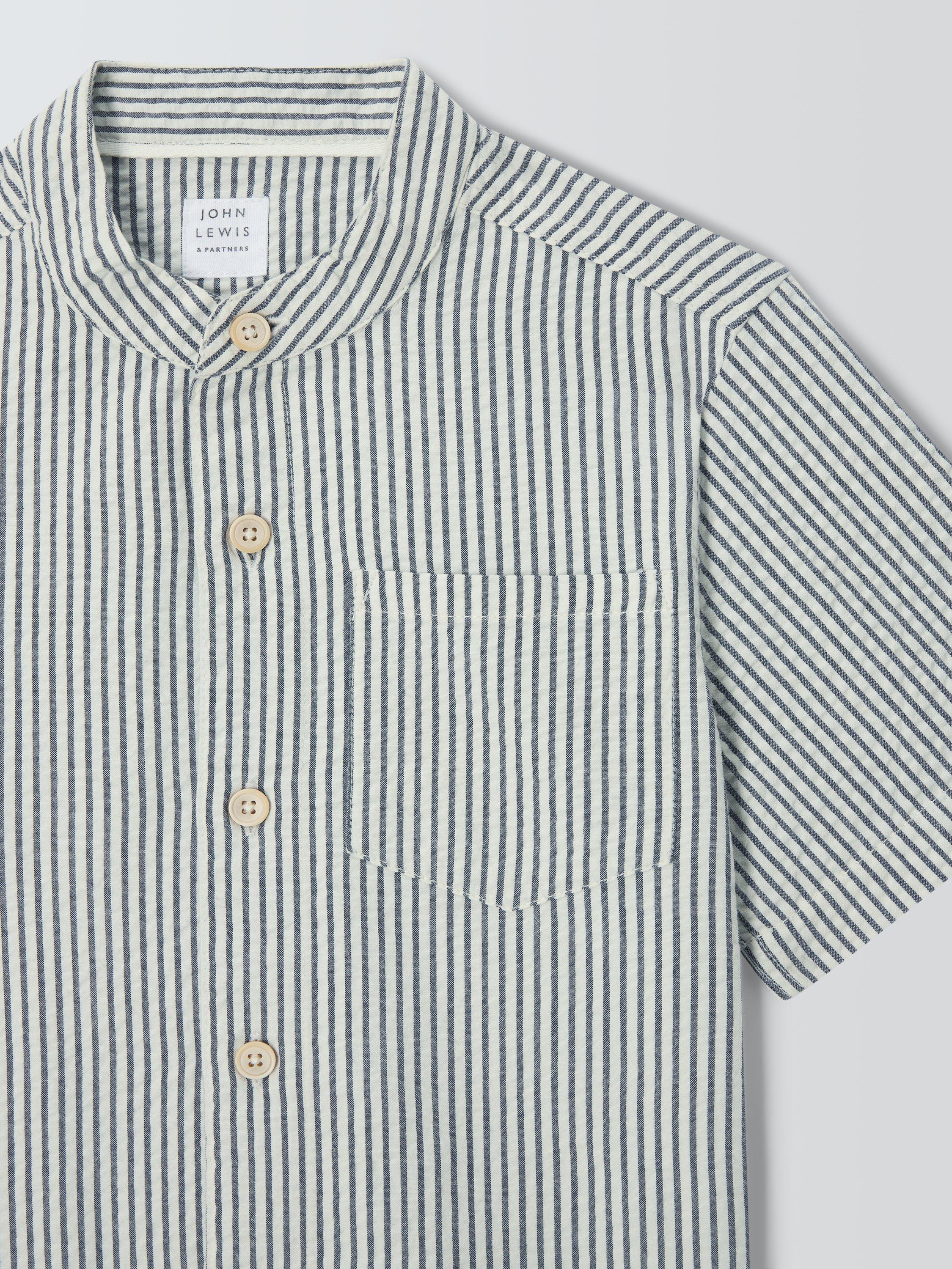 Product image 5 of 7, which shows John Lewis Kids' Stripe Seersucker Shirt, Navy, 2 years