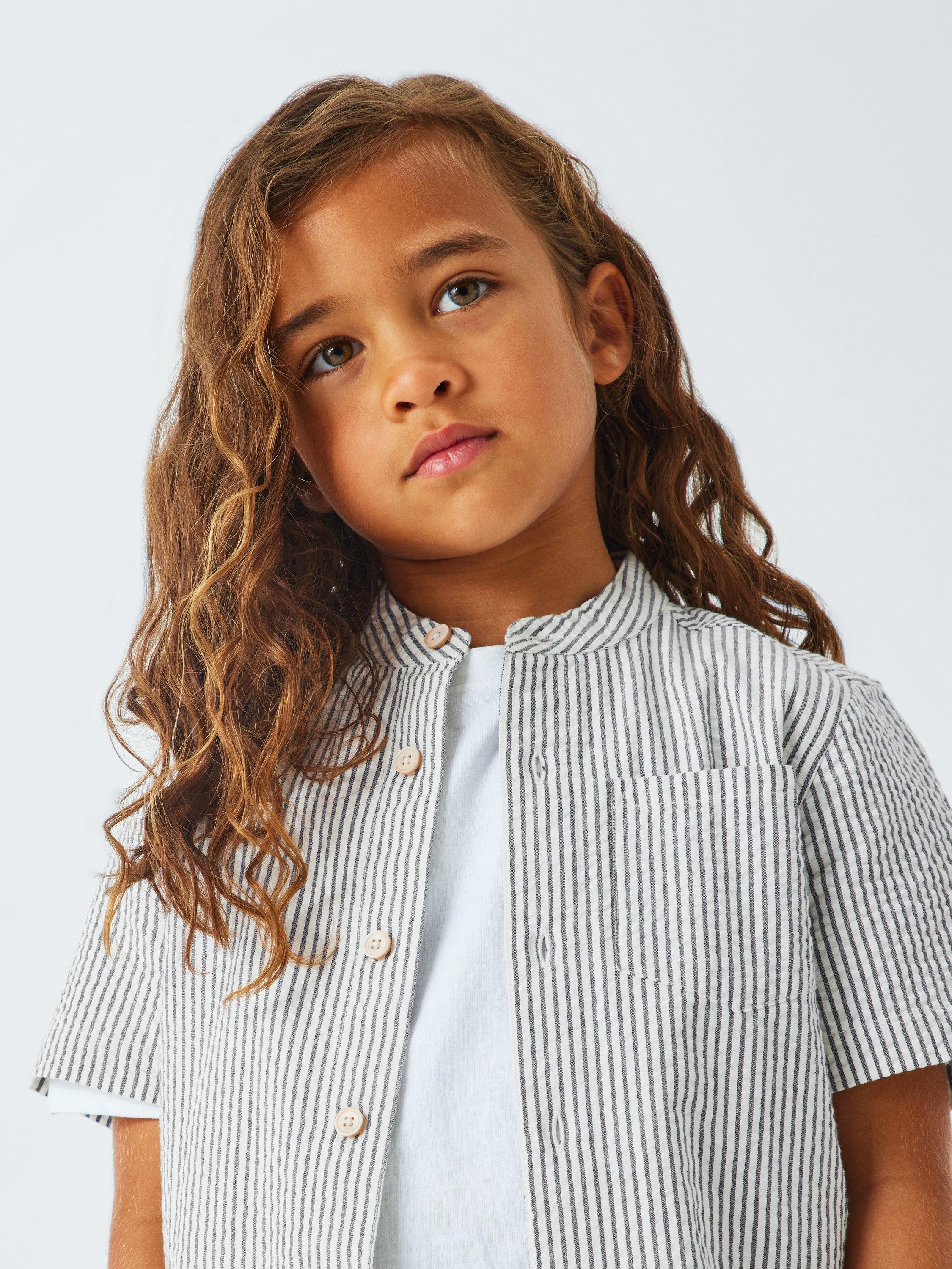 Product image 6 of 7, which shows John Lewis Kids' Stripe Seersucker Shirt, Navy, 2 years