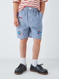 John Lewis Kids' Stripe Embroidered Fish Shorts, Blue, Blue