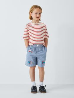 John Lewis Kids' Stripe Embroidered Fish Shorts, Blue - view 2, Blue