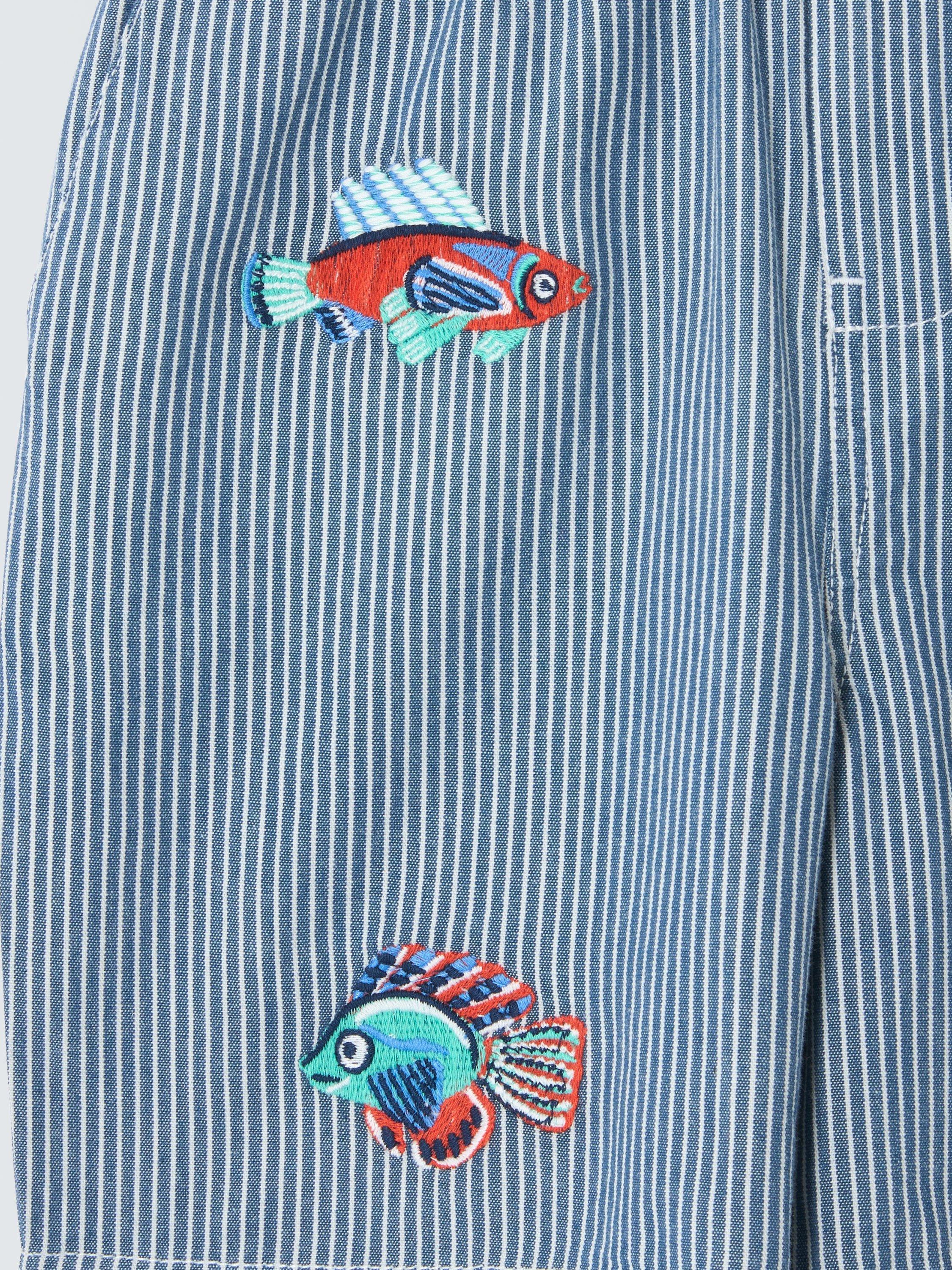 Product image 5 of 7, which shows John Lewis Kids' Stripe Embroidered Fish Shorts, Blue, 2 years