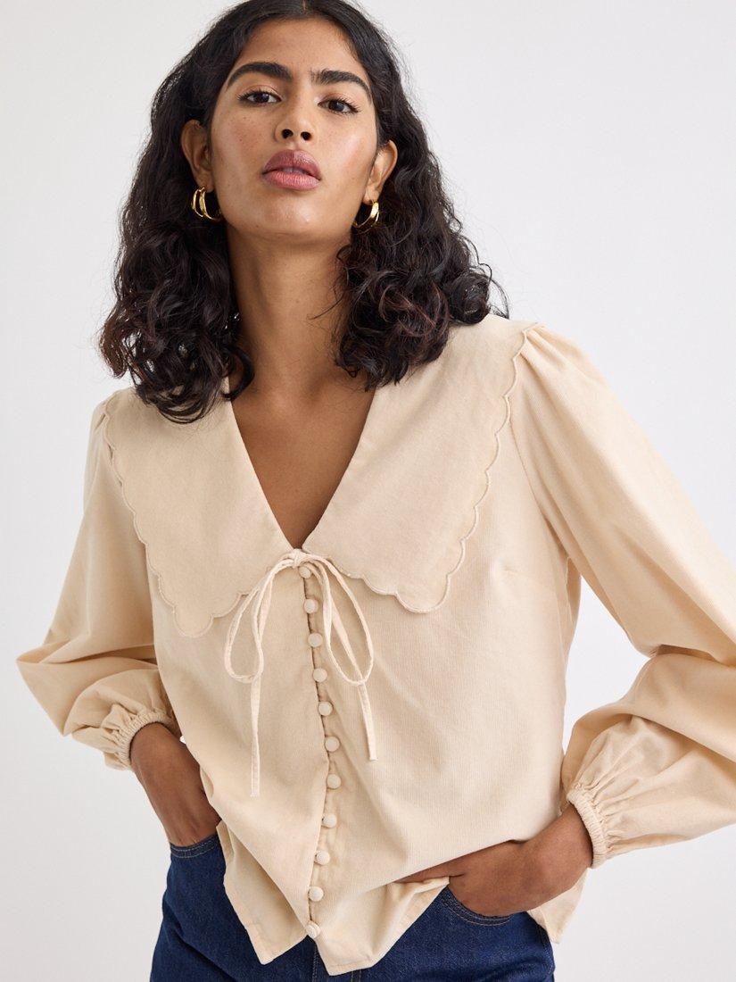 Nobody's Child Peter Pan Collar Organic Cotton Blouse, Stone
