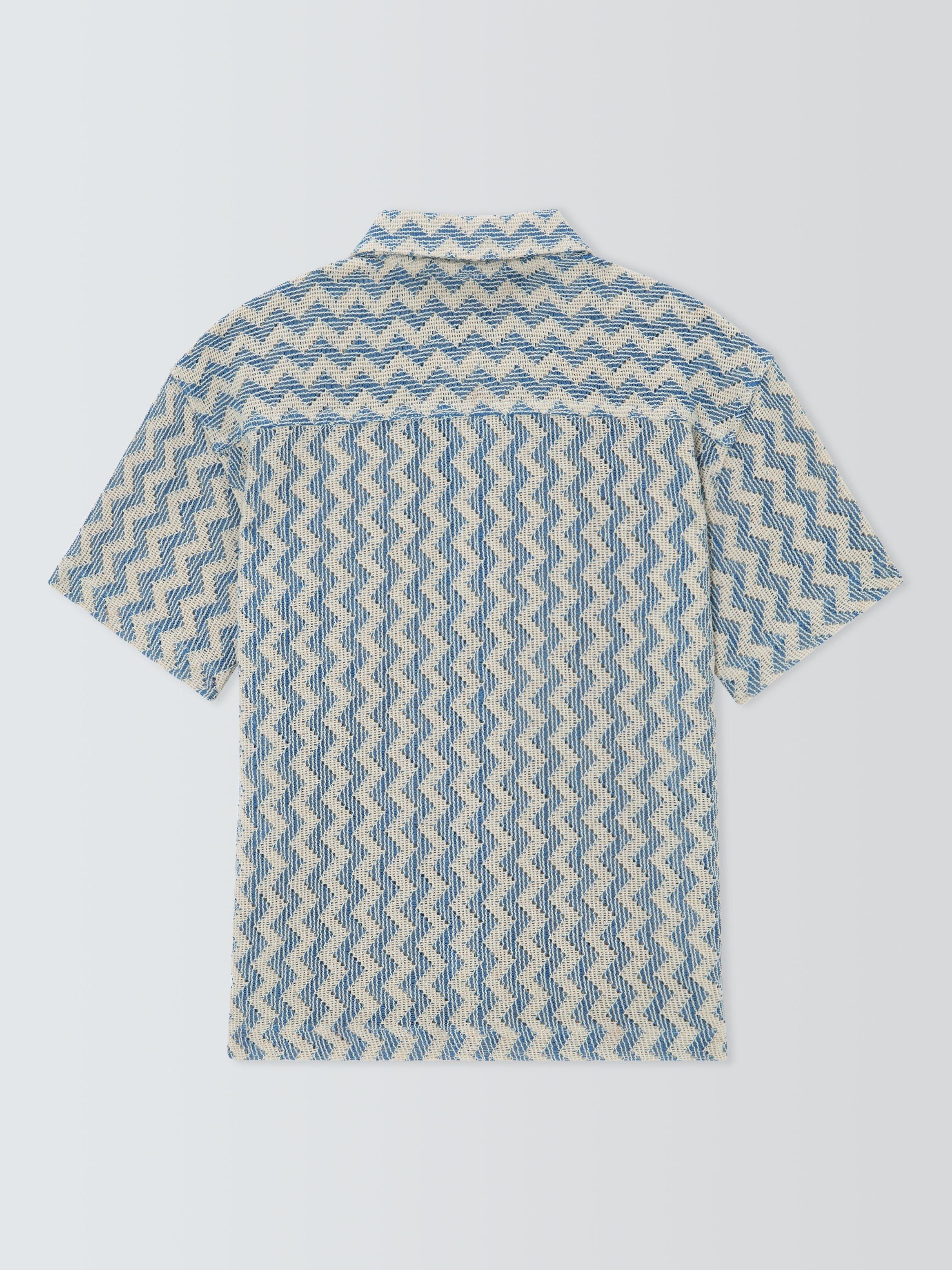 Product image 4 of 9, which shows John Lewis Kids' Zig Zag Crochet Shirt, Blue, 2 years