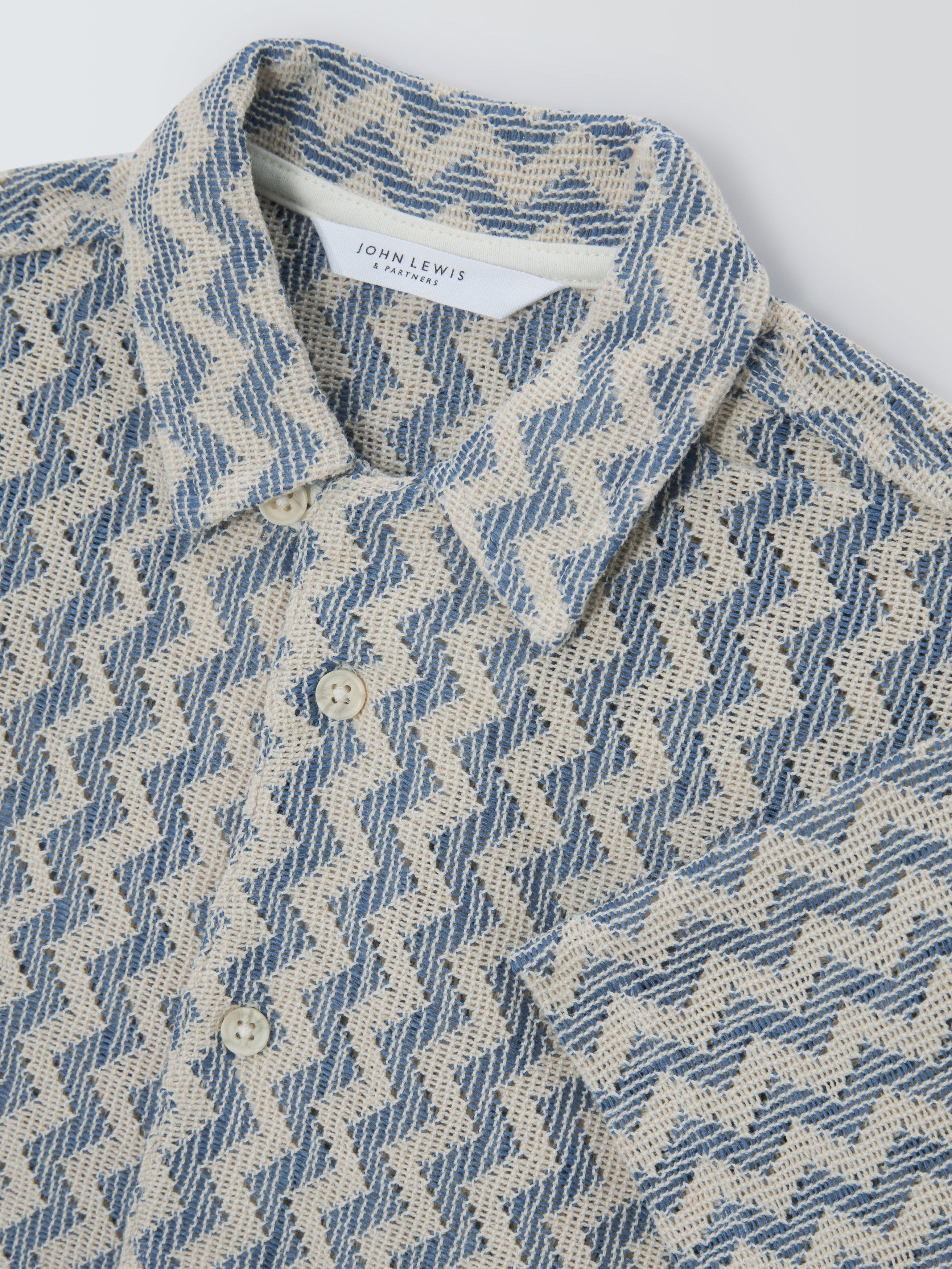 Product image 5 of 9, which shows John Lewis Kids' Zig Zag Crochet Shirt, Blue, 2 years