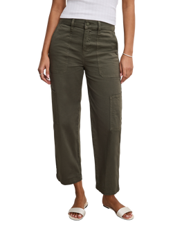 Good American Cargo Crop Twill Trousers, Khaki, Khaki