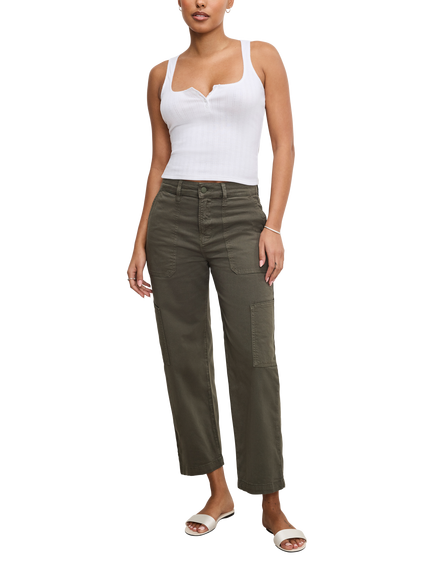 Good American Cargo Crop Twill Trousers, Khaki - view 2, Khaki