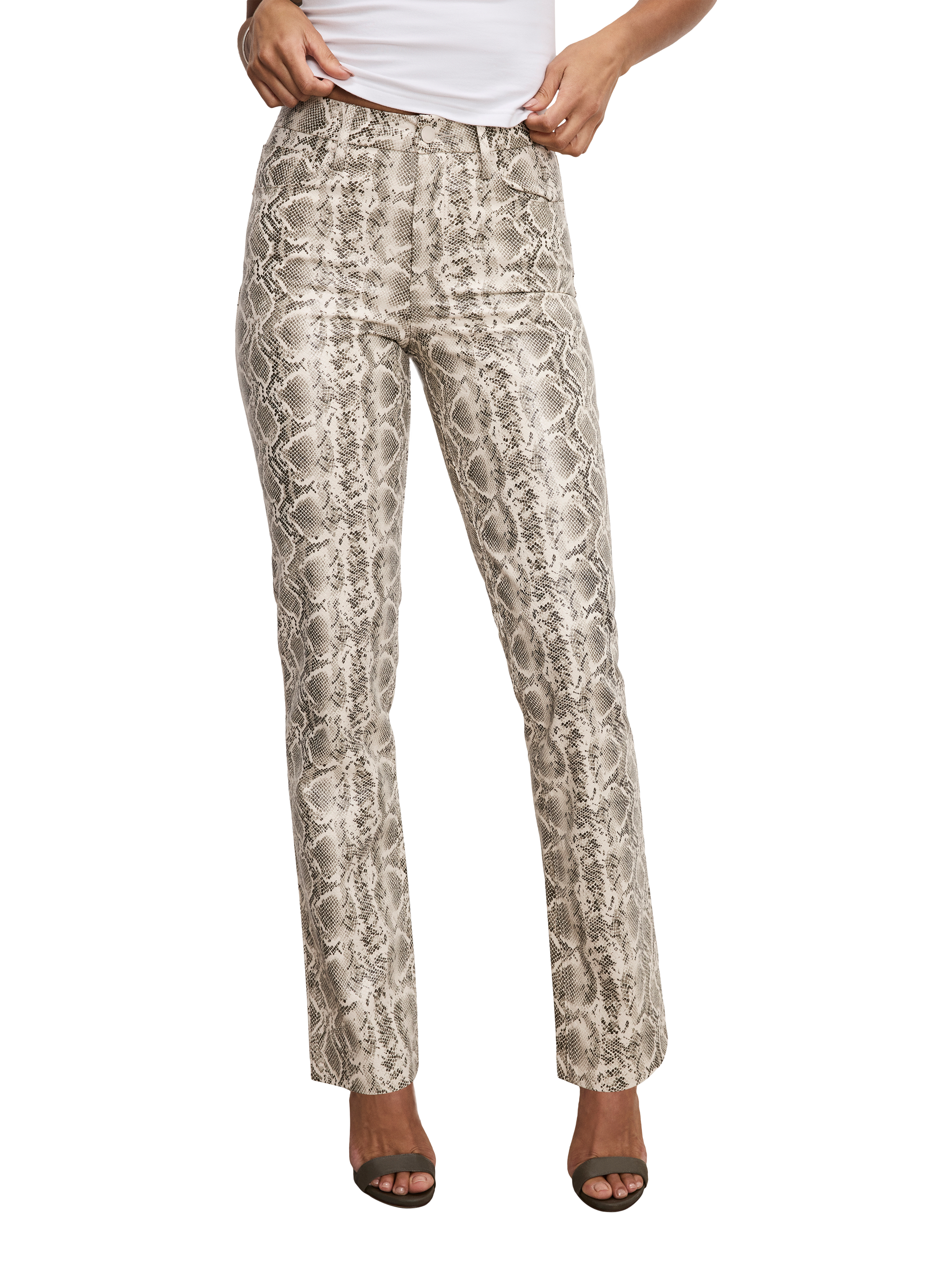 Product image 1 of 3, which shows Good American Snake Faux Leather Trousers, Natural Multi, 27