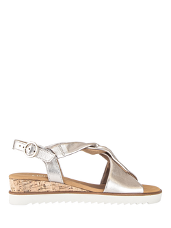 Gabor Rich Wide Fit Twist Leather Sandals, Pewter, Pewter