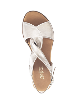 Gabor Rich Wide Fit Twist Leather Sandals, Pewter - view 2, Pewter