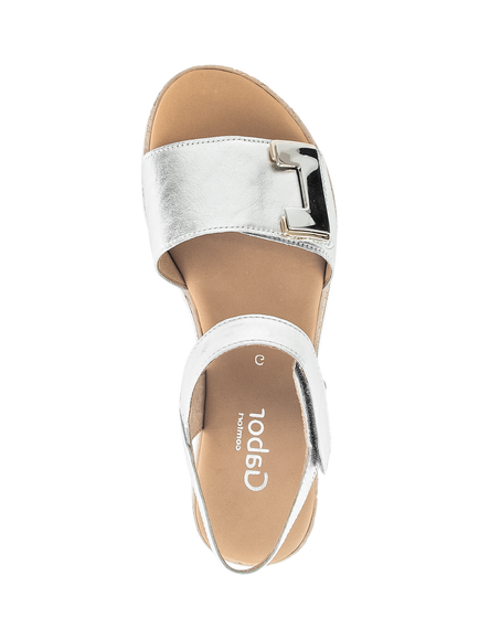 Gabor Shout Wide Fit Leather Sandals, Silver - view 2, Silver