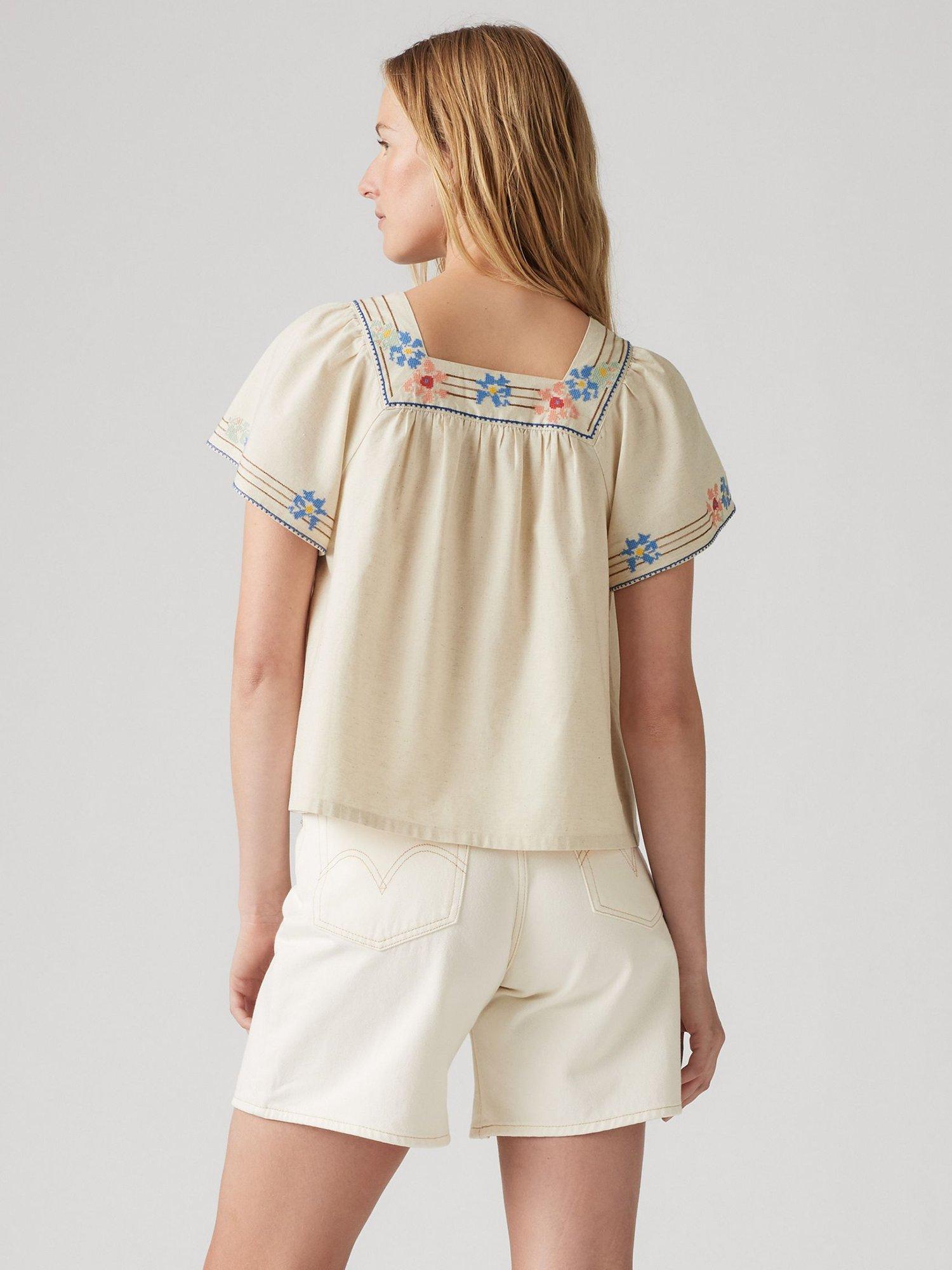 Product image 2 of 4, which shows Levi's Ambre Babydoll Top, Oatmeal/Multi, M