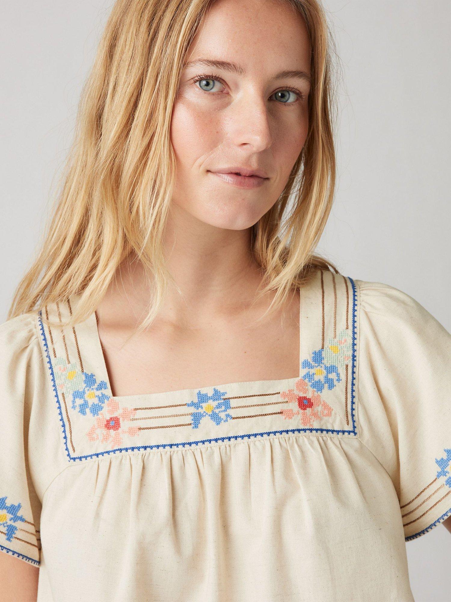 Product image 3 of 4, which shows Levi's Ambre Babydoll Top, Oatmeal/Multi, M
