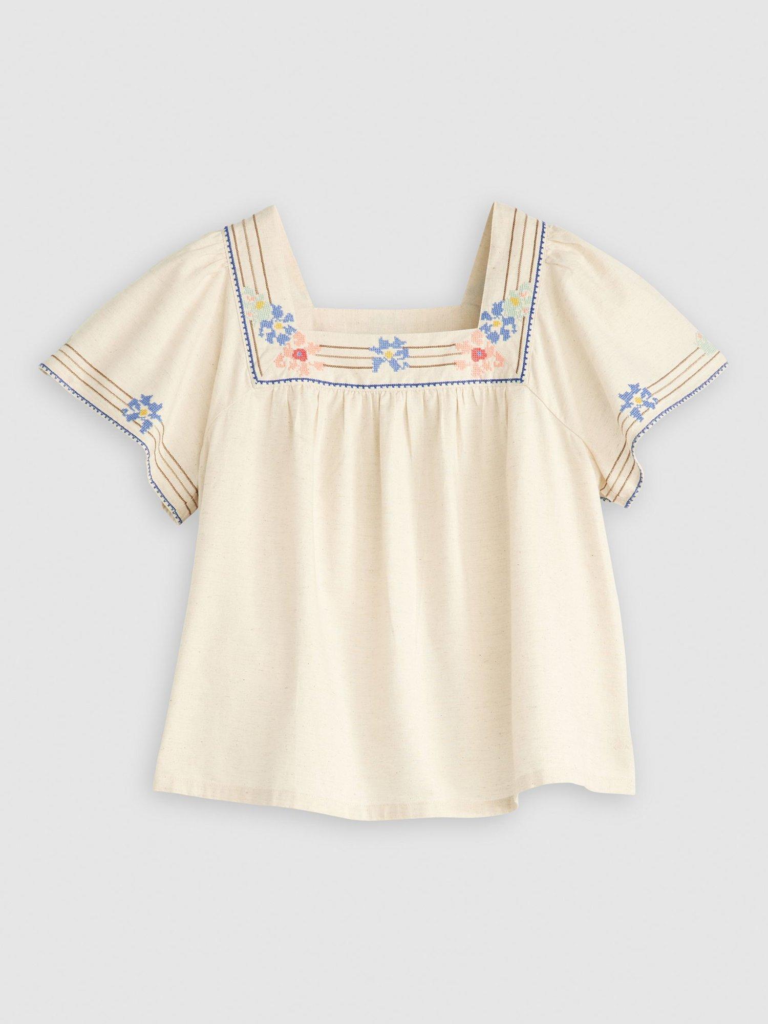 Product image 4 of 4, which shows Levi's Ambre Babydoll Top, Oatmeal/Multi, M