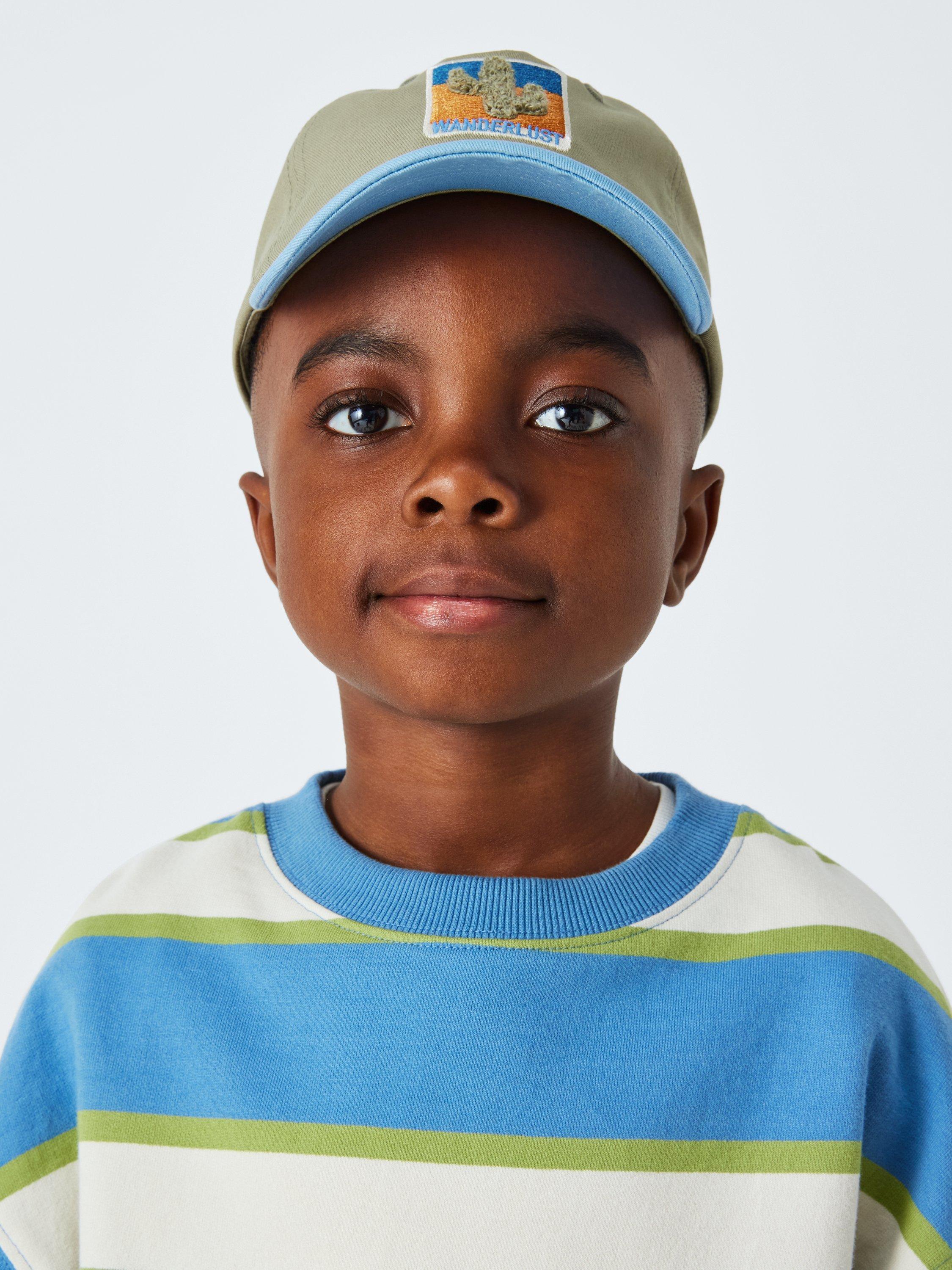 Product image 4 of 4, which shows John Lewis Kids' Cactus Cotton Baseball Cap, Blue/Multi, 3-5 years