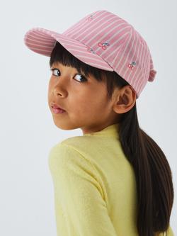 John Lewis Kids' Cherry Bow Cotton Baseball Cap, Pink, Pink