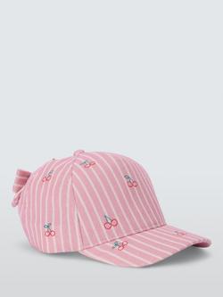 John Lewis Kids' Cherry Bow Cotton Baseball Cap, Pink - view 2, Pink
