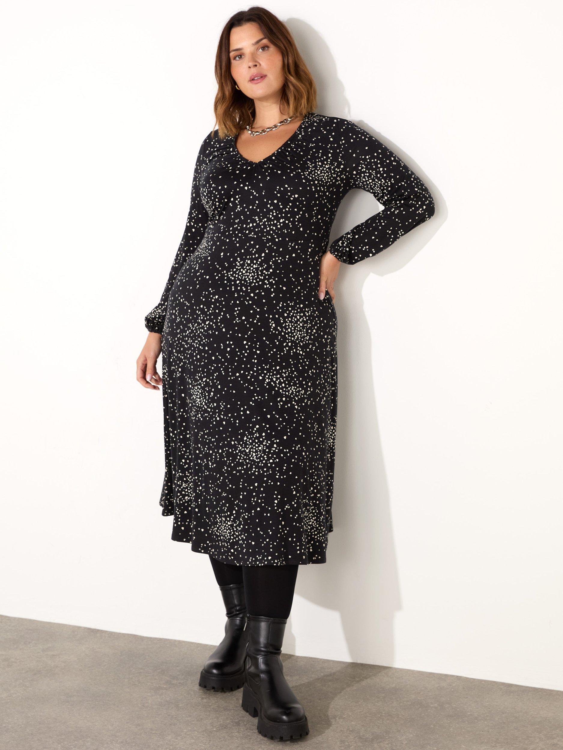 Product image 1 of 3, which shows Live Unlimited Curve Heart Print Dress, Black/White, 12R