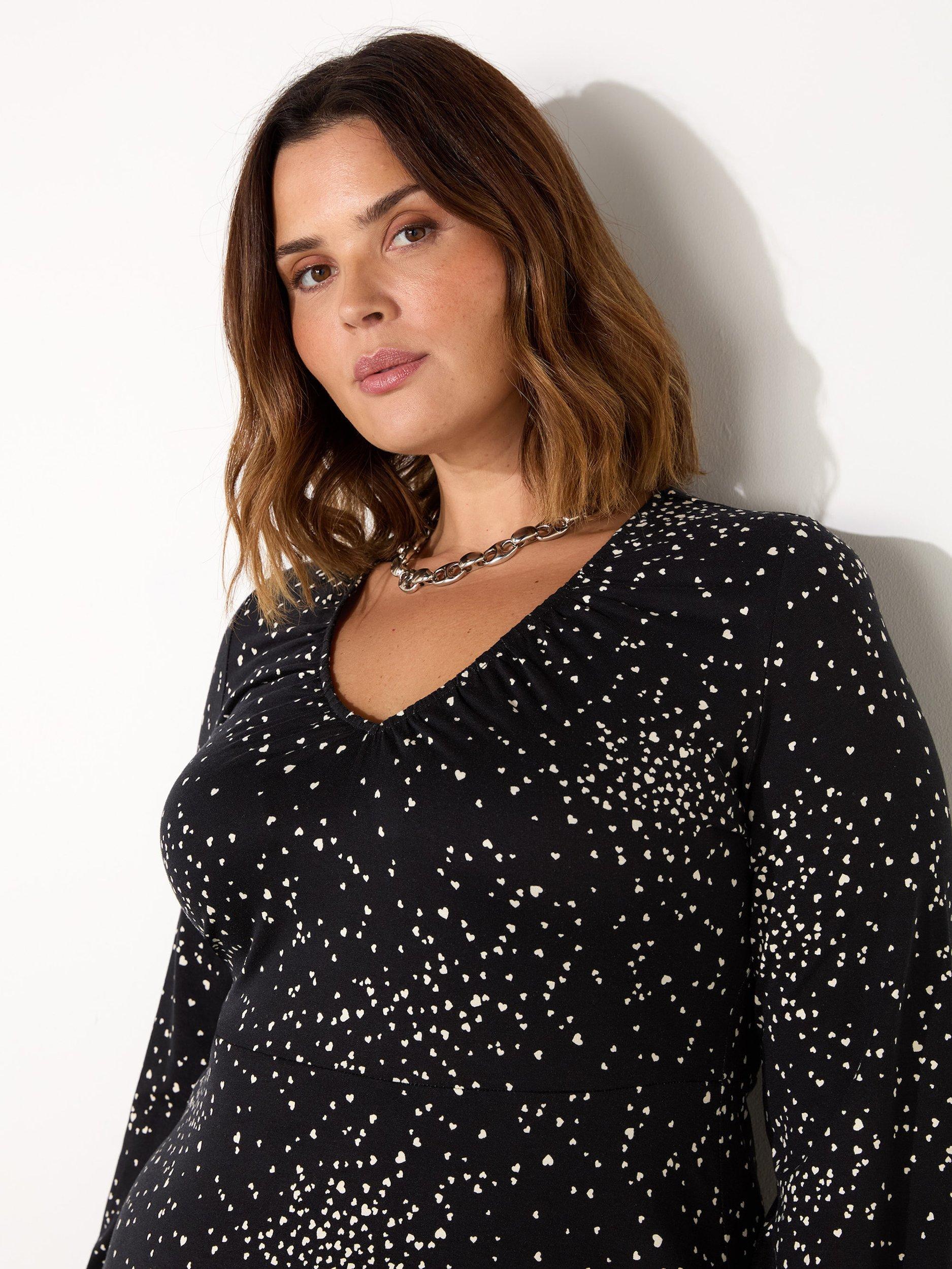 Product image 3 of 3, which shows Live Unlimited Curve Heart Print Dress, Black/White, 12R