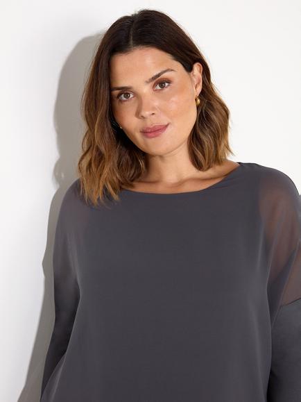 Live Unlimited Curve Chiffon Overlay Top - view 2, Grey