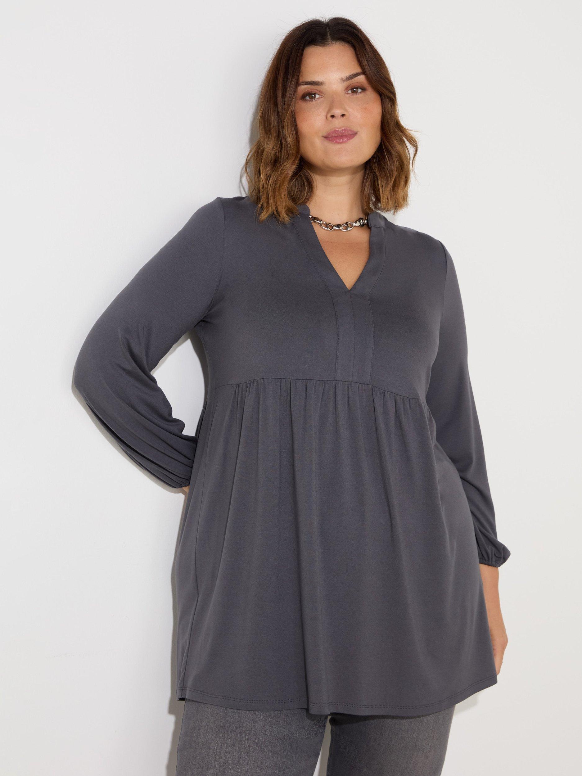 Live Unlimited Curve Nehru Collar Jersey Top, Grey