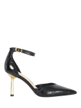 Dune Colly Leather Croc Effect Ankle Strap Emerald Heel Court Shoes, Black