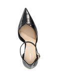 Dune Colly Leather Croc Effect Ankle Strap Emerald Heel Court Shoes, Black