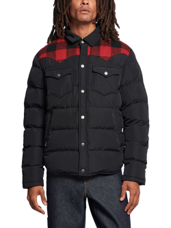 Penfield Rockford Check Contrast Cord Yoke Padded Jacket, Black