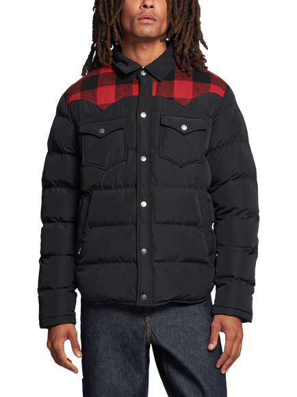 Penfield Rockford Check Contrast Cord Yoke Padded Jacket, Black