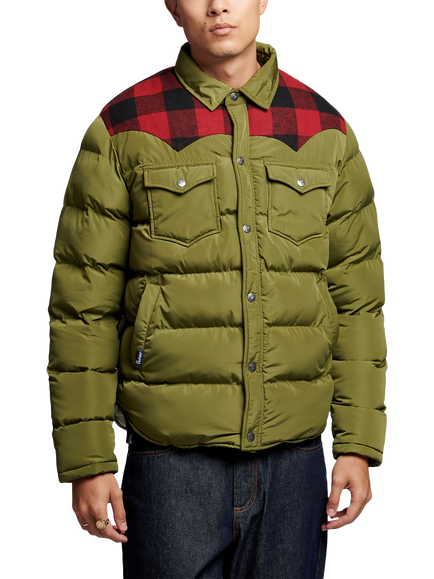 Penfield Rockford Check Contrast Cord Yoke Padded Jacket, Capulet Olive