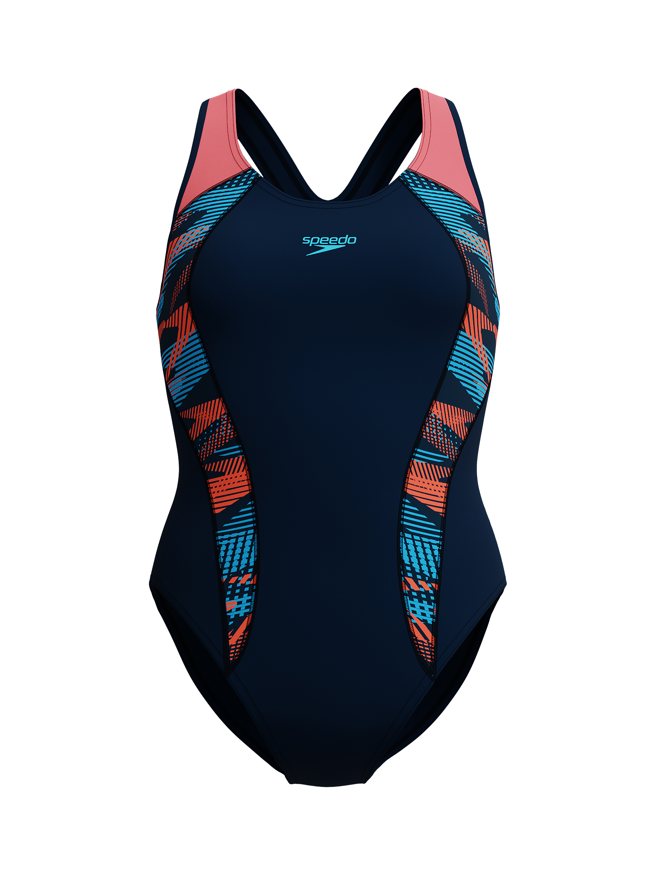 Product image 1 of 7, which shows Speedo Laneback Swimsuit, Zoom Boom - Navy, 32