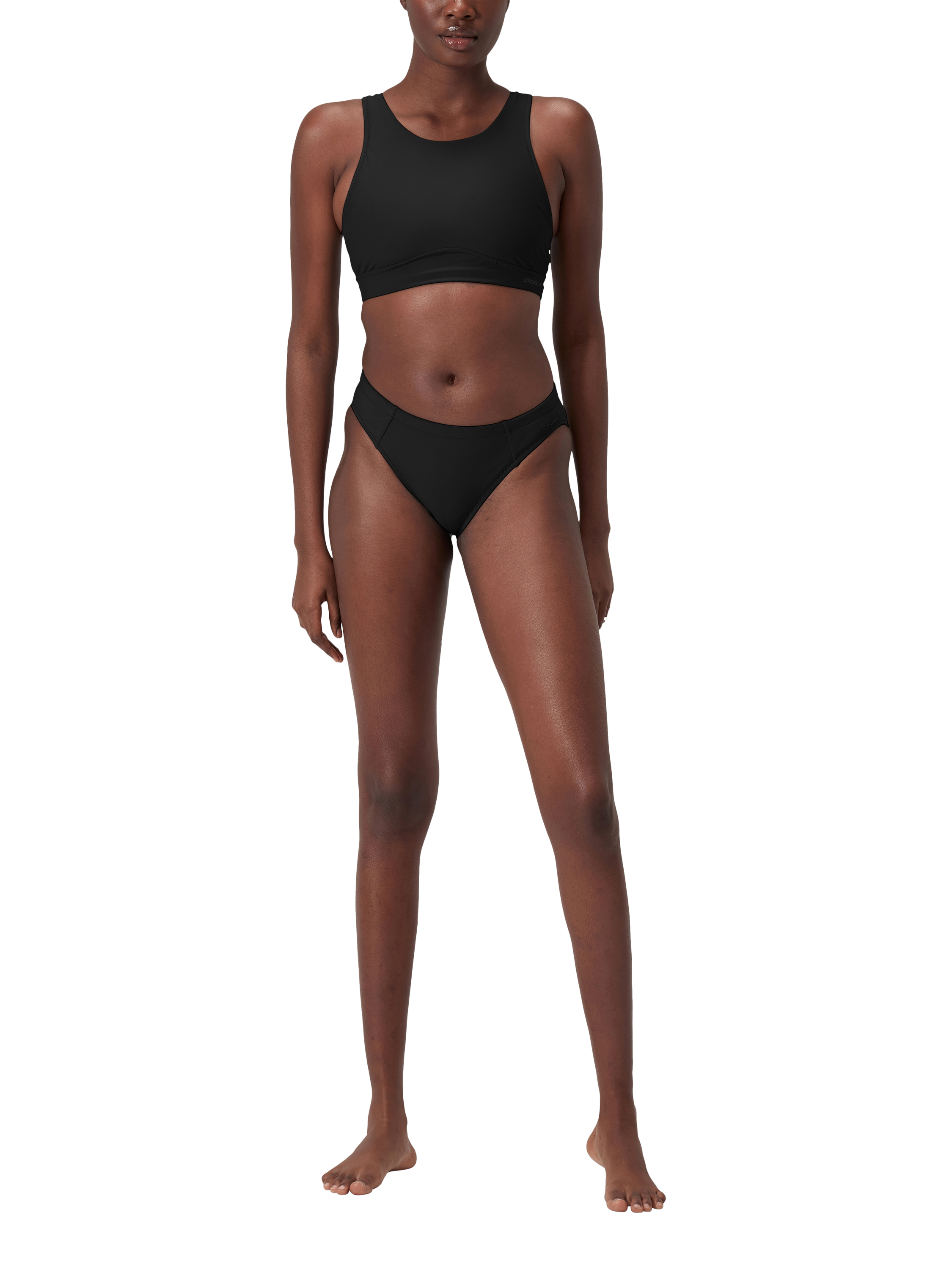 Product image 1 of 6, which shows Speedo Mix and Match Fitness High Neck Crop Bikini Top, Anthracite, XS