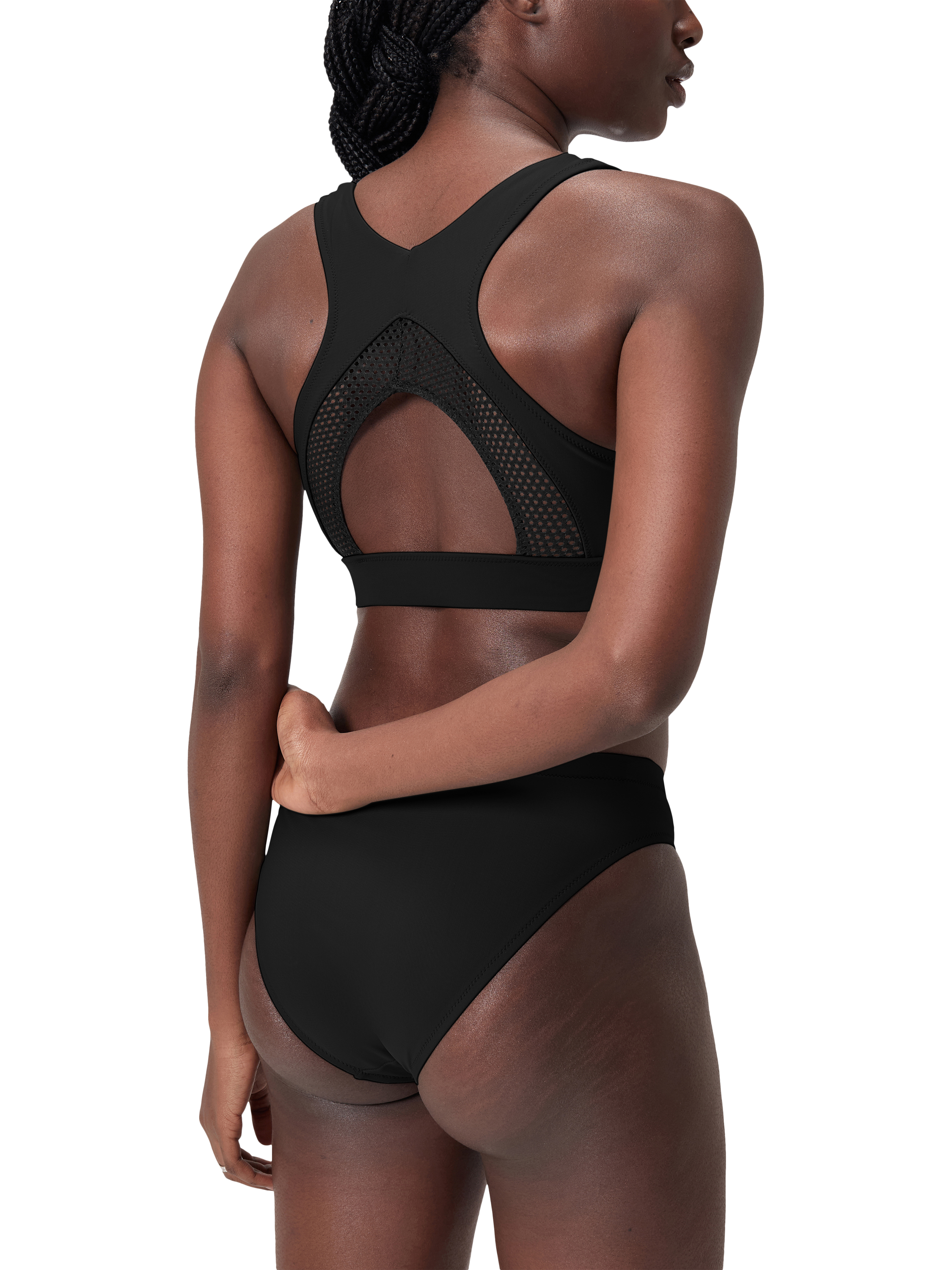 Product image 4 of 6, which shows Speedo Mix and Match Fitness High Neck Crop Bikini Top, Anthracite, XS