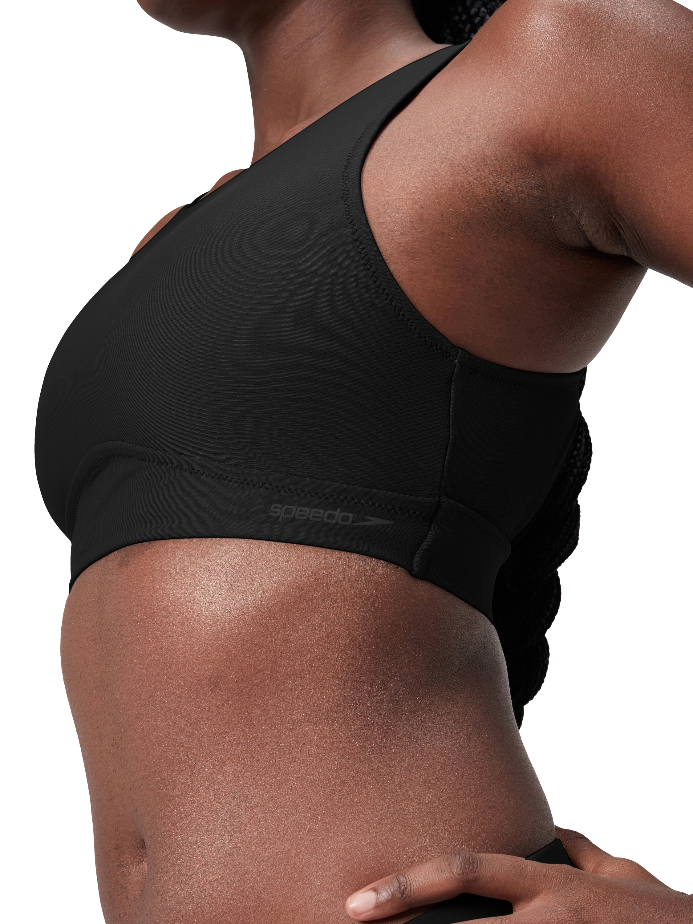 Product image 6 of 6, which shows Speedo Mix and Match Fitness High Neck Crop Bikini Top, Anthracite, XS