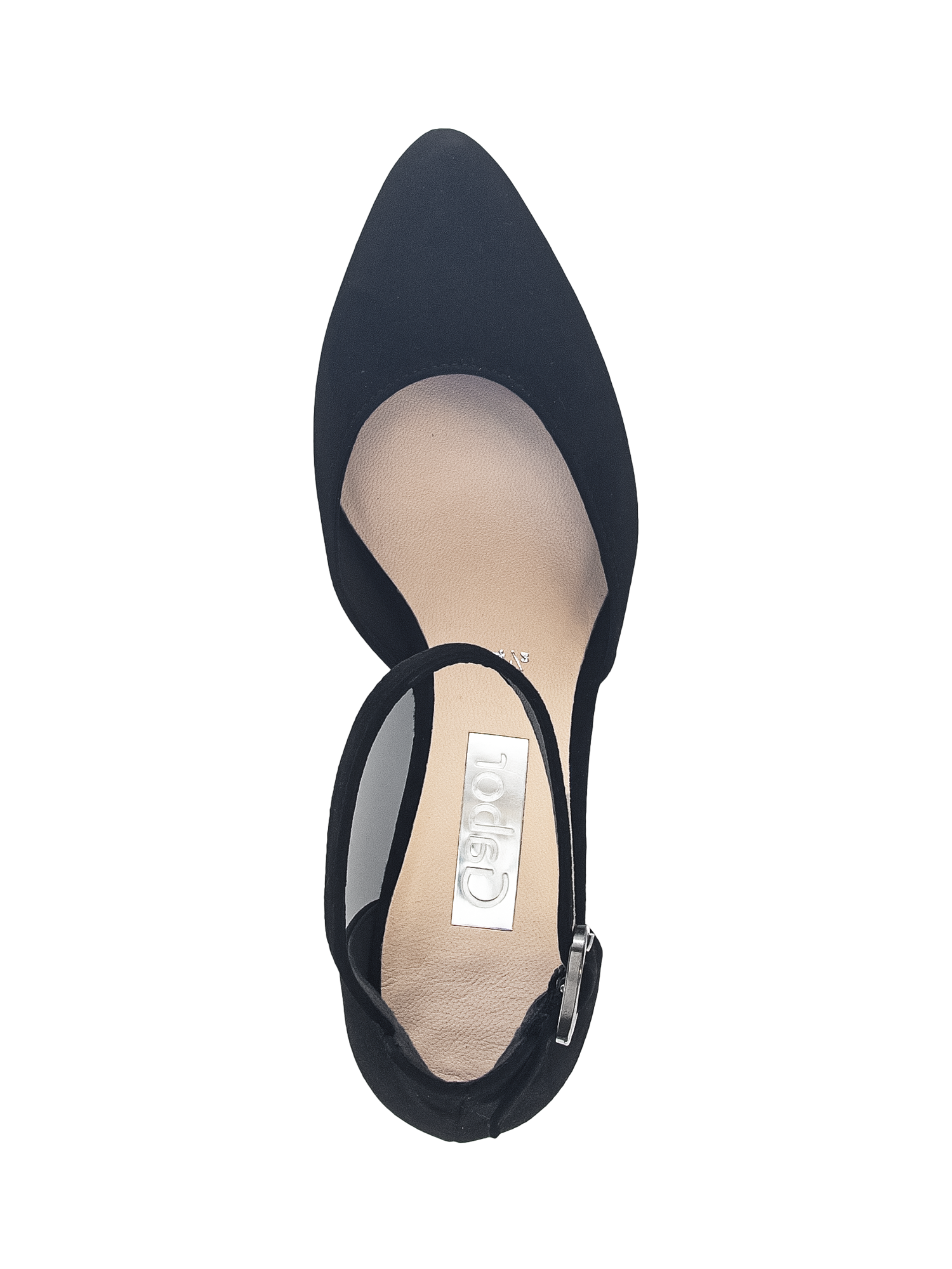 Product image 2 of 4, which shows Gabor Gala Suede Strap Court Shoes, Black, 6