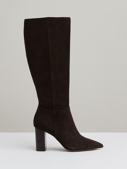 Reiss Bianca Suede Block Heel Knee High Boots, Chocolate, Chocolate