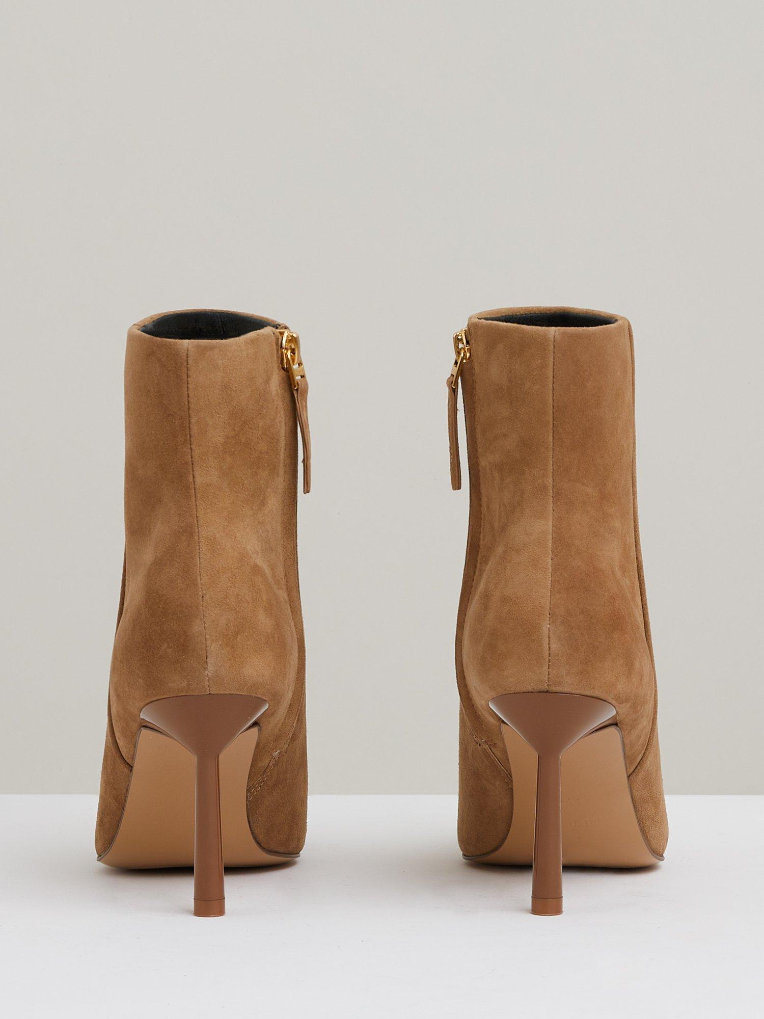 Reiss Karlie Suede Stiletto Heel Seamed Ankle Boots Tan